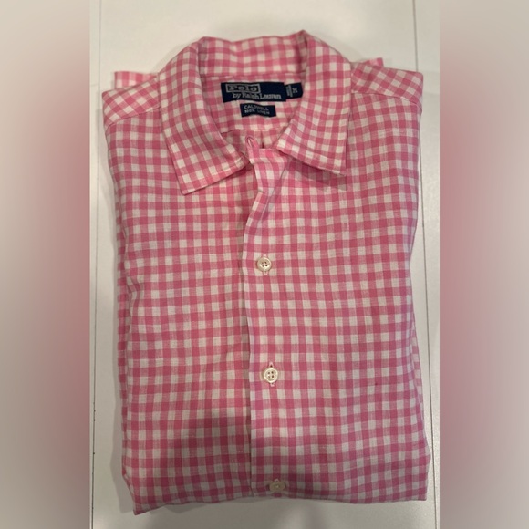 POLO RALPH LAUREN Plaid Short Sleeve Button Down Shirt Pink - Picture 4 of 4
